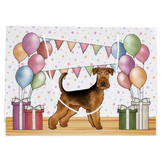 Airedale Terriër Hond Met Pastel Kleuren Verjaarda Groot Cadeauzakje (Achterkant)