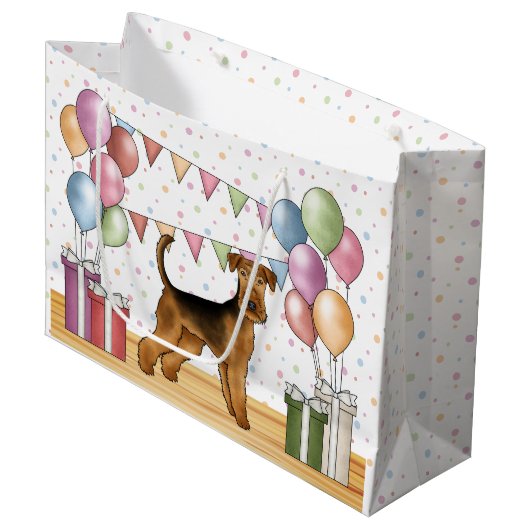 Airedale Terriër Hond Met Pastel Kleuren Verjaarda Groot Cadeauzakje (Voorkant Gekanteld)