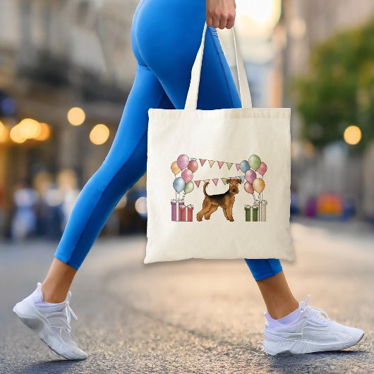 Airedale Terriër Hond Met Pastel Kleuren Verjaarda Tote Bag