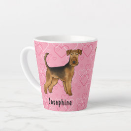 Airedale Terrier-hond met roze harten en naam Latte Mok