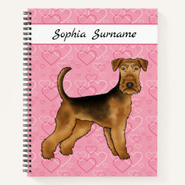 Airedale Terrier-hond met roze harten en tekst Notitieboek