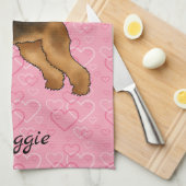 Airedale Terriër Hond met roze hartjes en naam Theedoek (Quarter Fold)