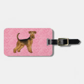 Airedale Terriër Hond met roze hartjes en tekst Bagagelabel (Voorkant horizontaal)