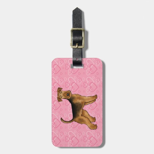 Airedale Terriër Hond met roze hartjes en tekst Bagagelabel (Voorkant verticaal)