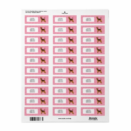 Airedale Terriër Hond met roze hartjes en tekst Etiket (Full Sheet)