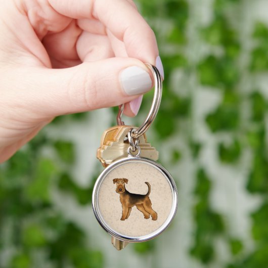 Airedale Terrier Hond Moppige Cartoonhond Illustra Sleutelhanger (Hand)