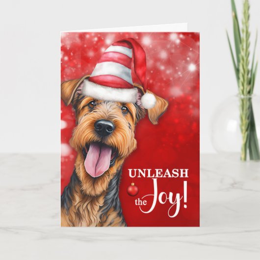 Airedale Terriër Hond Ontketenen De Plezier Kerstm Feestdagen Kaart (Voorkant)