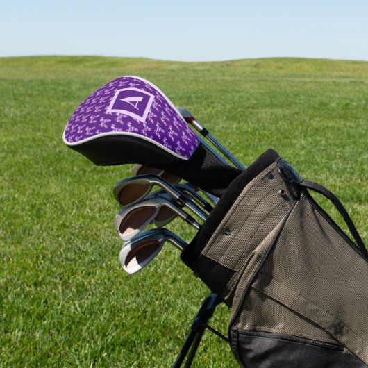 Airedale Terriër Hond Paarse Silhouet Monogram Golfheadcover (Insitu)