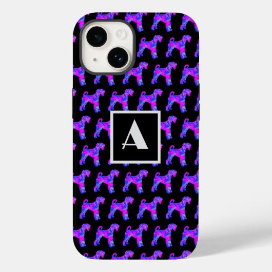 Airedale Terriër Hond Pink Blu Silhouet Mono Zwart Case-Mate iPhone Case (Achterkant)