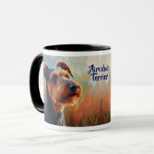 Airedale Terrier Hond Portret in het veld Mok (Voorkant links)