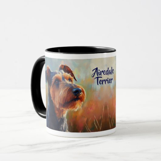 Airedale Terrier Hond Portret in het veld Mok (Voorkant links)