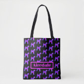 Airedale Terriër Hond Roze Blauw Silhouet Monogram Tote Bag (Voorkant)