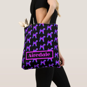 Airedale Terriër Hond Roze Blauw Silhouet Monogram Tote Bag