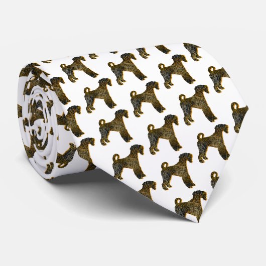 Airedale Terrier Hond Silhouet Halloween Wit Stropdas (Opgerold)
