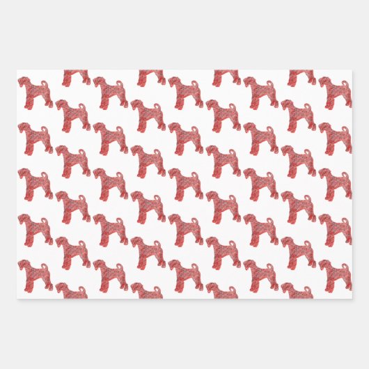 Airedale Terriër Hond Silhouet Rood Merry Woofmas Inpakpapier Vel (Voorkant 3)