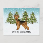 Airedale Terrier Hond Sneeuwig Winter Bos Feesteli Briefkaart (Voorkant)