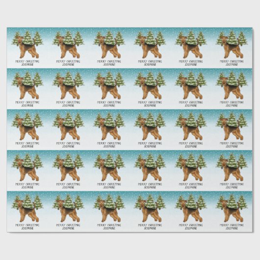 Airedale Terrier Hond Sneeuwig Winter Bos Feesteli Cadeaupapier (Vlak)