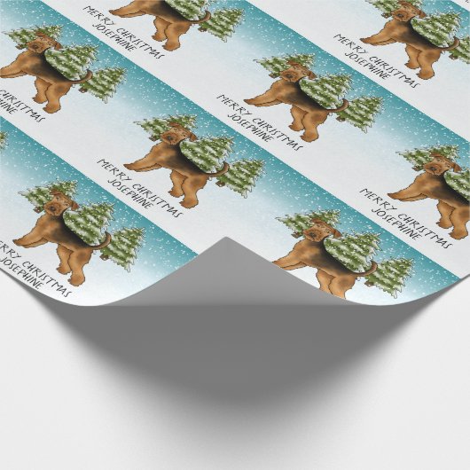 Airedale Terrier Hond Sneeuwig Winter Bos Feesteli Cadeaupapier (Hoek)