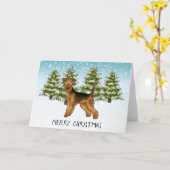Airedale Terrier Hond Sneeuwig Winter Bos Feesteli Kaart (Gele Bloem)