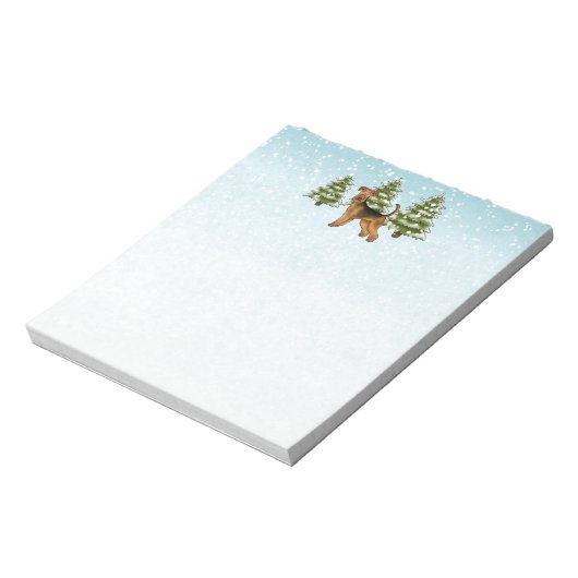 Airedale Terrier Hond Sneeuwig Winter Bos Feesteli Notitieblok (Linkerzijde)