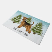 Airedale Terriër Hond Snowy Winter Bos en naam Deurmat (Schuin)