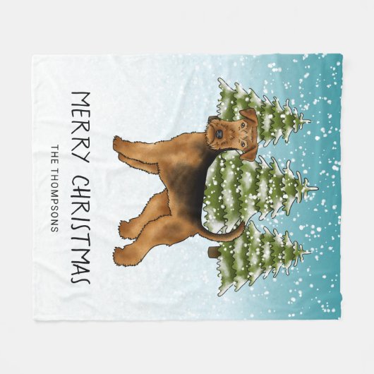 Airedale Terriër Hond Snowy Winter Bos En Tekst Fleece Deken (Voorkant (Horizontaal))