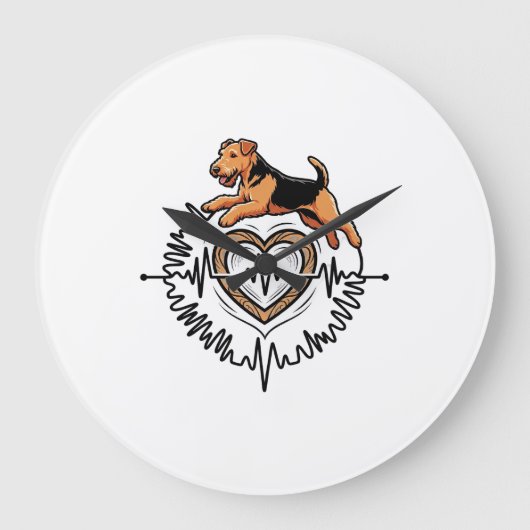 Airedale Terrier-hond springt Hart Ekg-lijn Grote Klok (Voorkant)