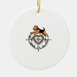 Airedale Terrier-hond springt Hart Ekg-lijn Keramisch Ornament