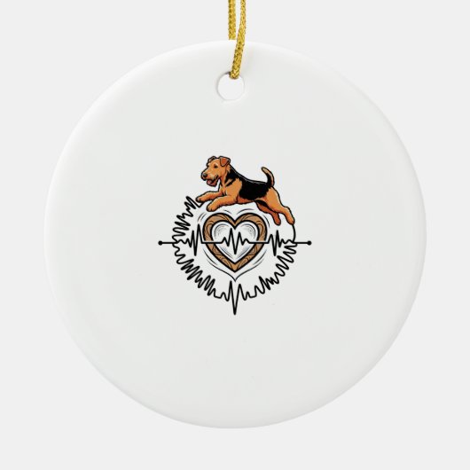 Airedale Terrier-hond springt Hart Ekg-lijn Keramisch Ornament (Voorkant)