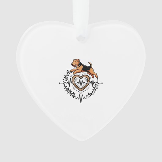 Airedale Terrier-hond springt Hart Ekg-lijn Ornament (voorkant)