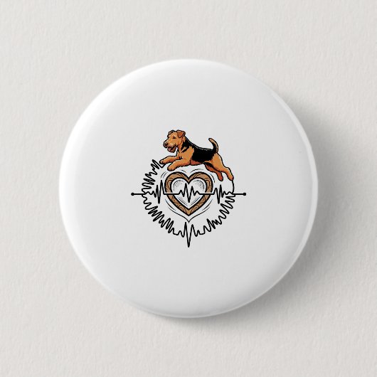 Airedale Terrier-hond springt Hart Ekg-lijn Ronde Button 5,7 Cm (Voorkant)