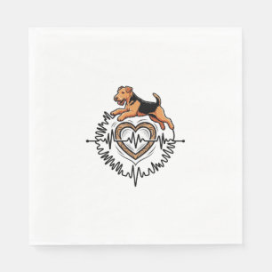 Airedale Terrier-hond springt Hart Ekg-lijn Servet