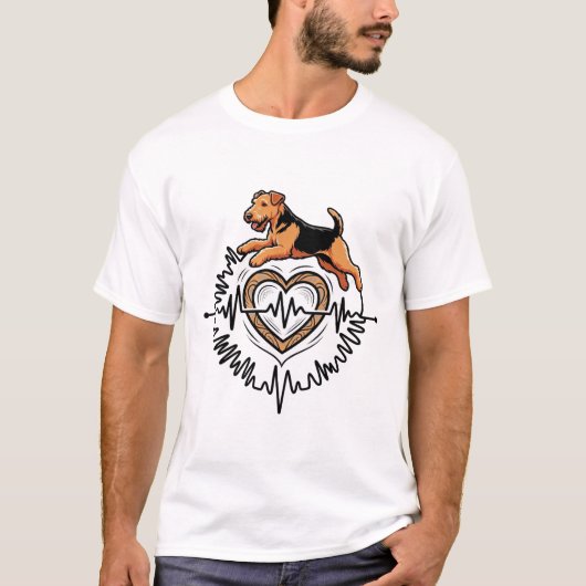 Airedale Terrier-hond springt Hart Ekg-lijn T-shirt (Voorkant)