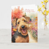 Airedale Terrier Hond Tuin Pad Get Well Kaart (Gele Bloem)