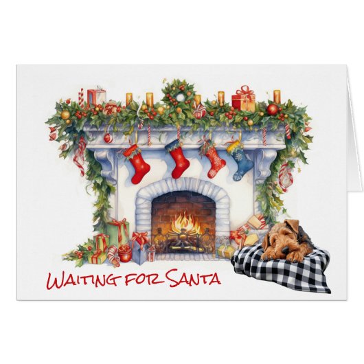 Airedale Terrier Hond Wacht op de Kerstman (Voorkant Horizontaal)