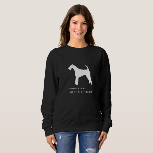 Airedale Terrier Hond Wit Silhouet Trui (Voorkant volledig)