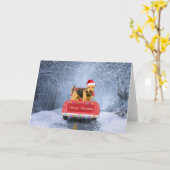 Airedale Terrier-hond zit in de sneeuw met Kerstmi Kaart (Gele Bloem)