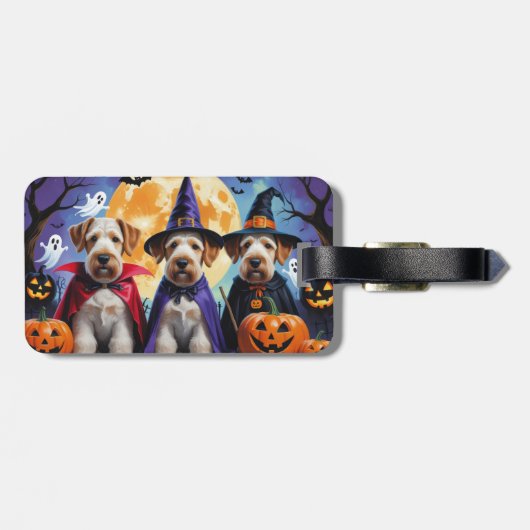 Airedale Terrier Honden Pompoen Halloween Grappig Bagagelabel (Achterkant horizontaal)