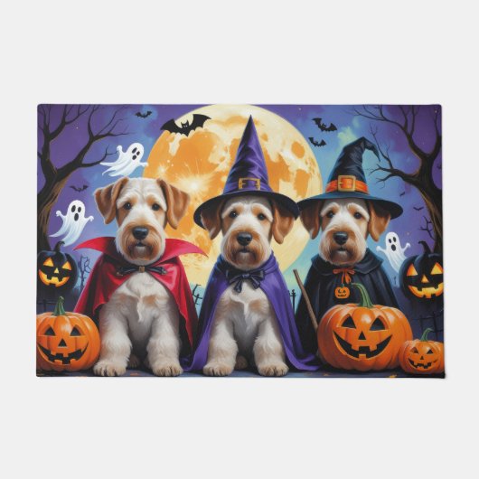 Airedale Terrier Honden Pompoen Halloween Grappig Deurmat (Voorkant)