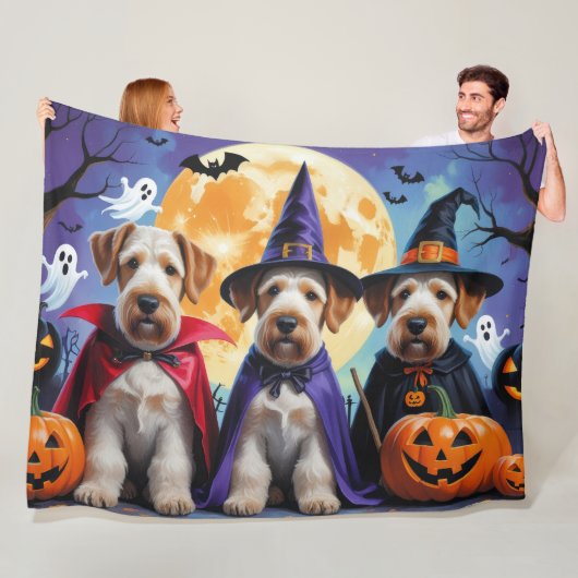 Airedale Terrier Honden Pompoen Halloween Grappig Fleece Deken (In situ)