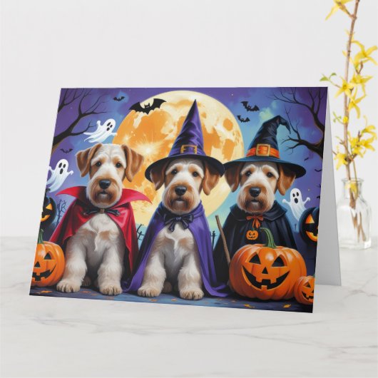Airedale Terrier Honden Pompoen Halloween Grappig Kaart (Gele Bloem)