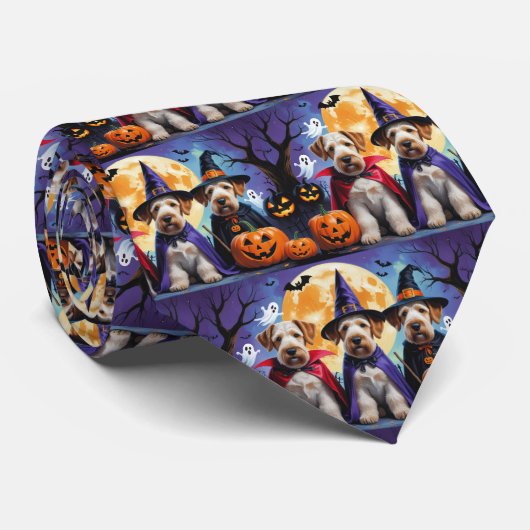 Airedale Terrier Honden Pompoen Halloween Grappig Stropdas (Opgerold)