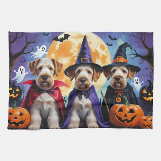 Airedale Terrier Honden Pompoen Halloween Grappig Theedoek (Horizontaal)