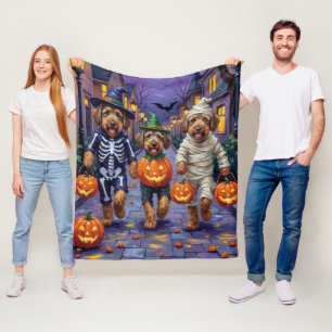 Airedale Terrier Honden Trick-or-Treating Hallowee Fleece Deken