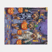 Airedale Terrier Honden Trick-or-Treating Hallowee Fleece Deken (Voorkant (Horizontaal))