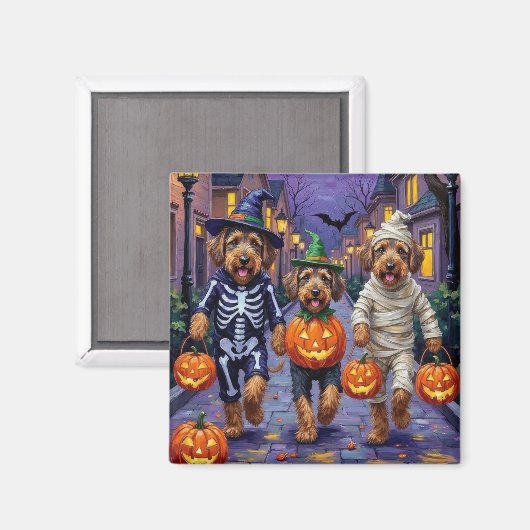 Airedale Terrier Honden Trick-or-Treating Hallowee Magneet (Voorkant / Achterkant)