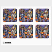 Airedale Terrier Honden Trick-or-Treating Hallowee Vierkante Sticker (Vel)