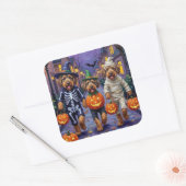 Airedale Terrier Honden Trick-or-Treating Hallowee Vierkante Sticker (Envelop)
