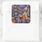 Airedale Terrier Honden Trick-or-Treating Hallowee Vierkante Sticker (Tas)