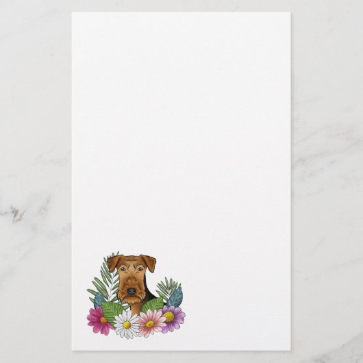 Airedale Terrier Hondenkop en kleurrijke wilde blo Briefpapier (Voorkant)
